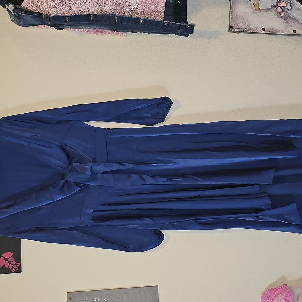 Elegant Blue Satin tie Dress NWOT